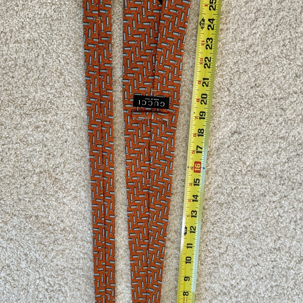 Authentic Silk Gucci Tie: Orange, Blue and Yellow Patterned Tie - Picture 6 of 8